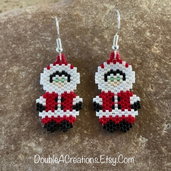 Red Eskimo Beaded Earrings, New, Handmade by Me - Picture 1 of 6